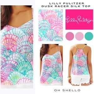 Lilly Pulitzer, Dusk Racer Silk Top, Oh Shello, L